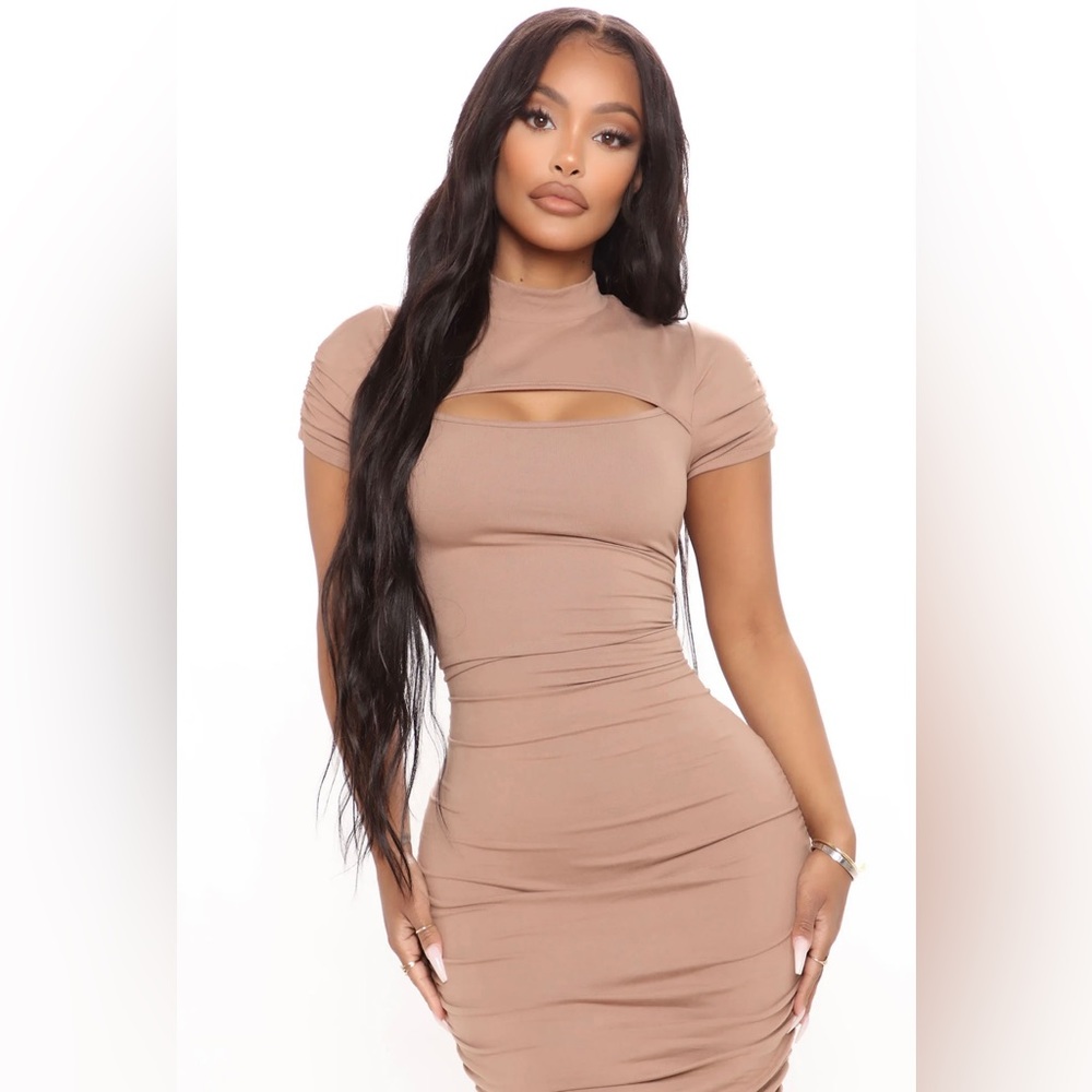 Taupe Ruched Mini Dress